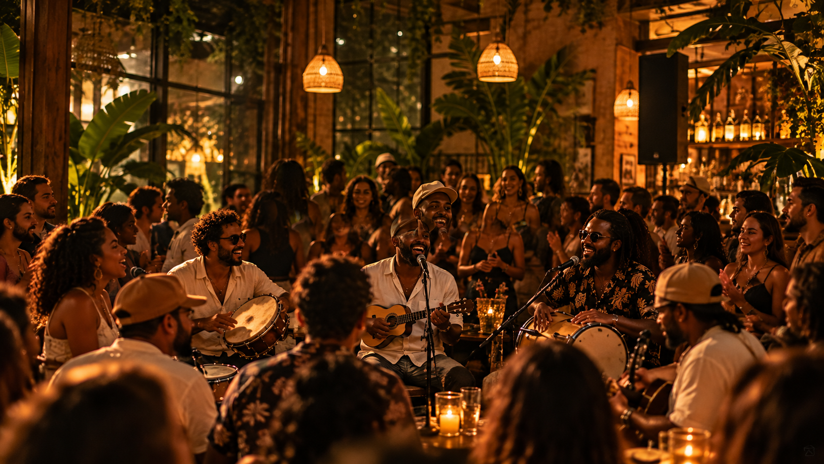Roda de Samba met live muzikanten en publiek bij Het Plantsoen